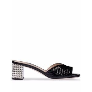 Miu Miu Black Embossed Croc Crystal Embellished Heel Slide Sandals. 39 eu (9 us)